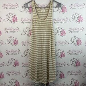 Community Aritzia dress stripes 100% Linen Striped Tank  tan beige cream white